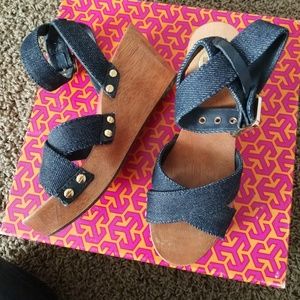 Tory Burch Risley Denim Sandals Size 5.5